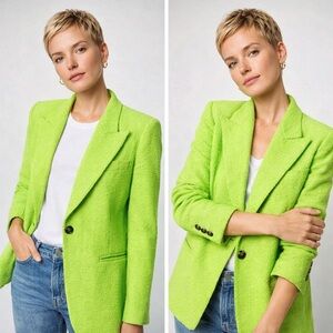 NWT SMYTHE Tweed 90s Blazer in Lime Green Size S